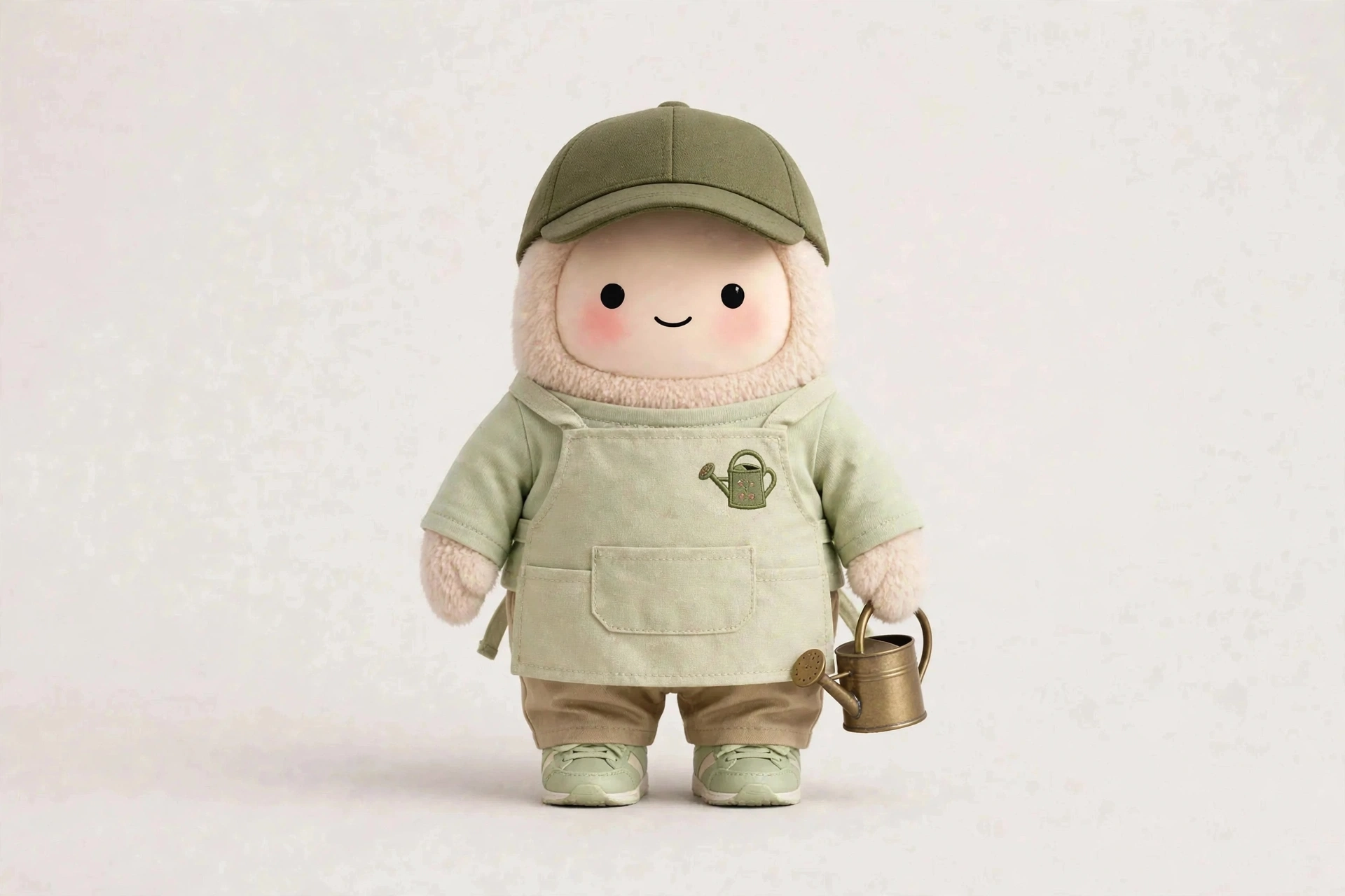Garden Coach wearing Greenhouse Morning Calm — Calm greenhouse-morning clothes in soft greens.