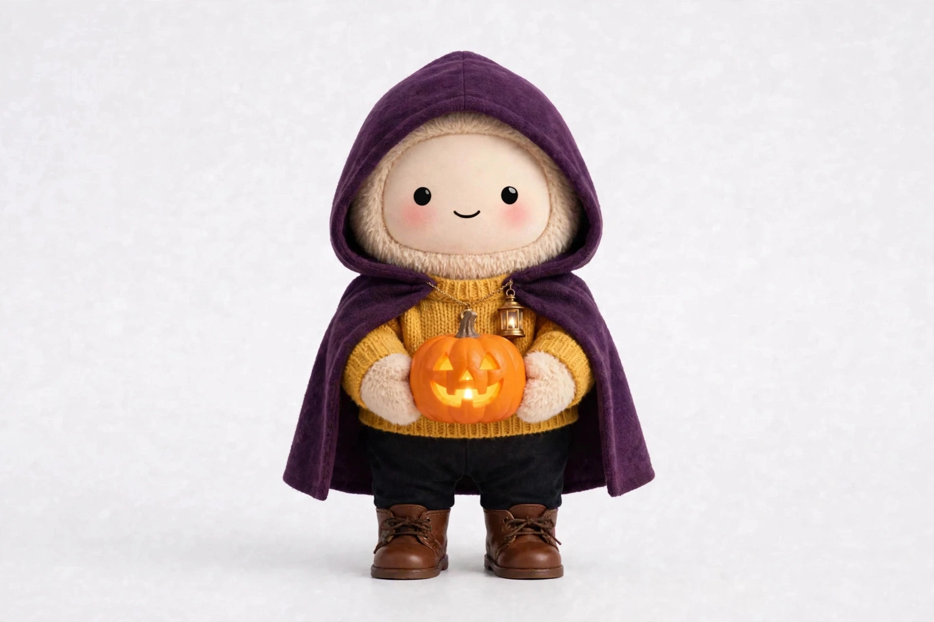Pumpkin Storyteller wearing Lantern Lit Tales — A plum storyteller cloak for lantern-lit October nights.