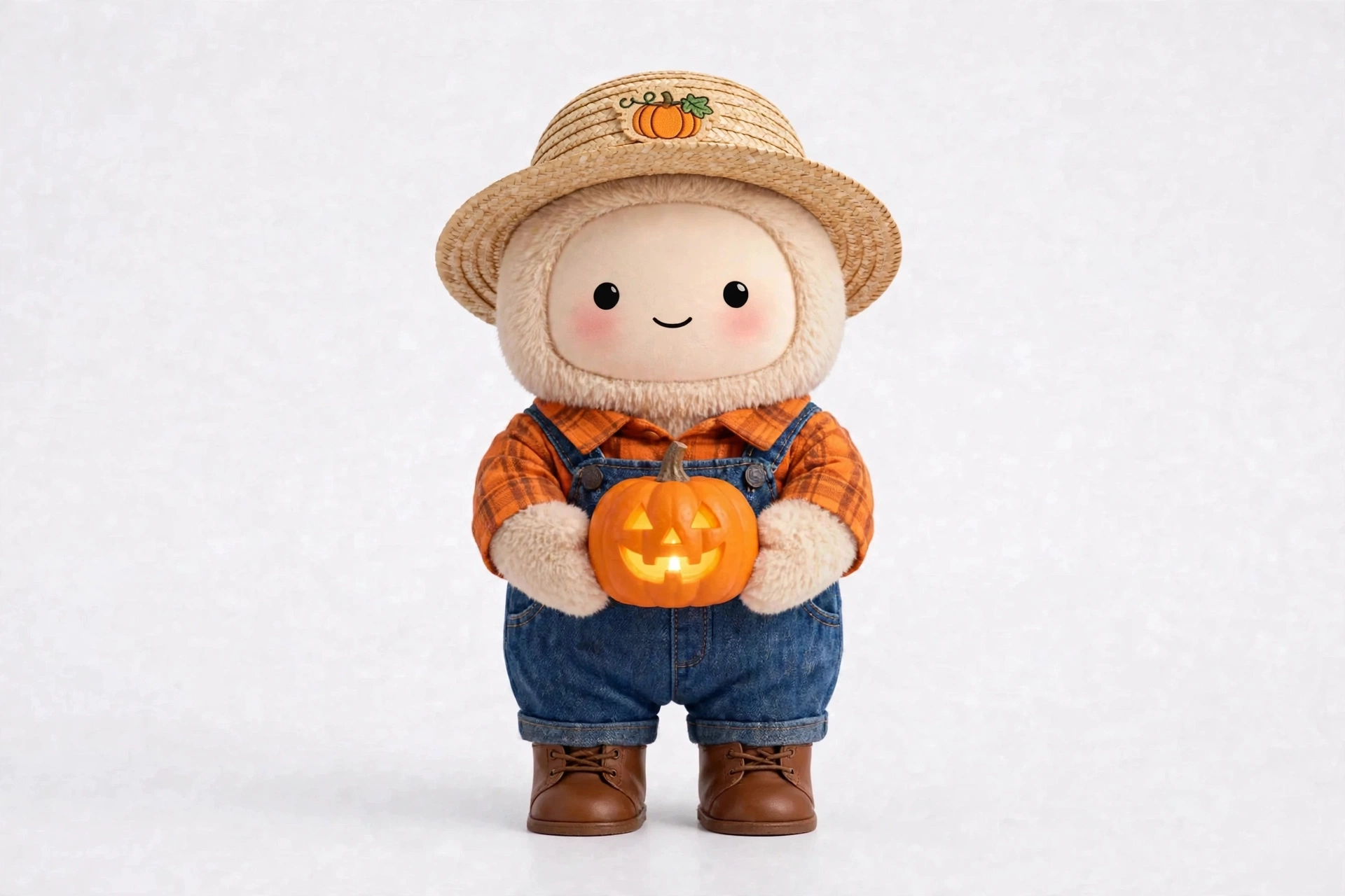 Pumpkin Storyteller wearing Pumpkin Patch Storyteller — Plaid and overalls for tales told in the pumpkin patch.